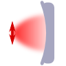 A half-dipole illuminates a parabolic mirror.